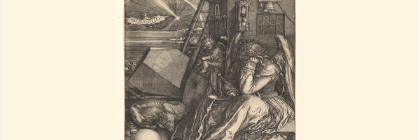 Melancolía I (1514), Alberto Durero. Figura alada con expresión abatida, rodeada de instrumentos de conocimiento y creación, pero inutilizados.